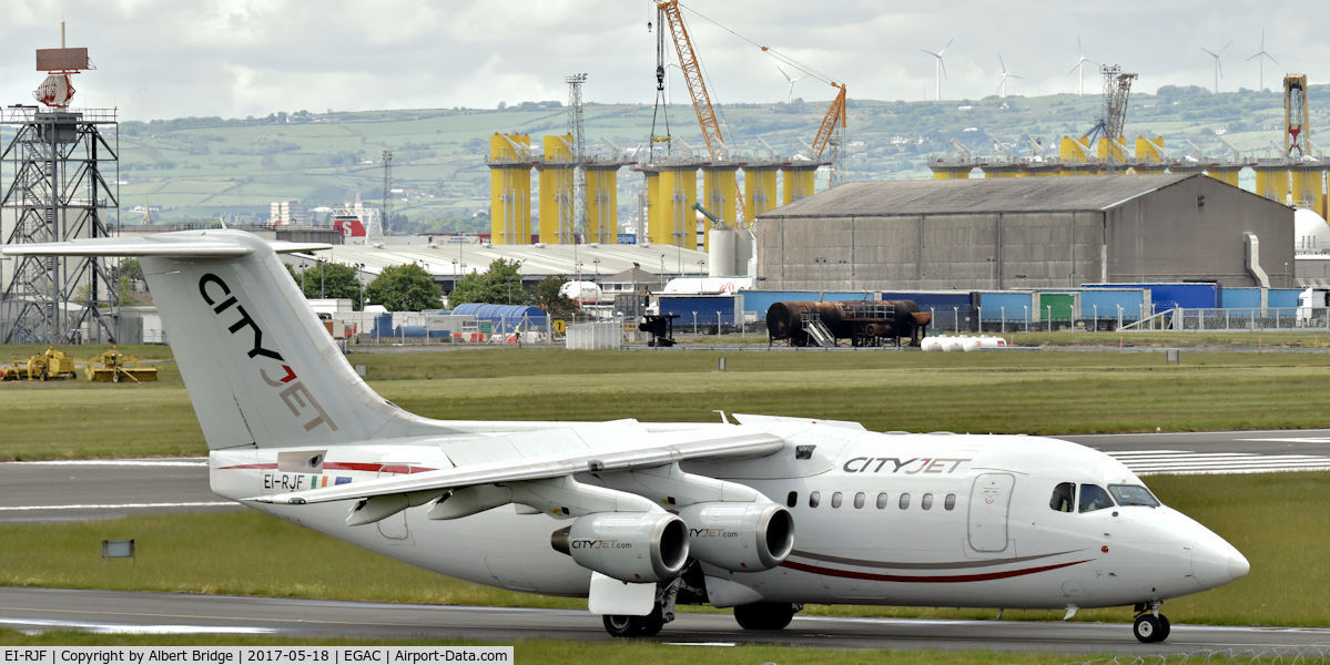 EI-RJF, 1998 British Aerospace Avro 146-RJ85A C/N E2337, Belfast City.  CityJet EI-RJF arriving with a KLM flight from Amsterdam.