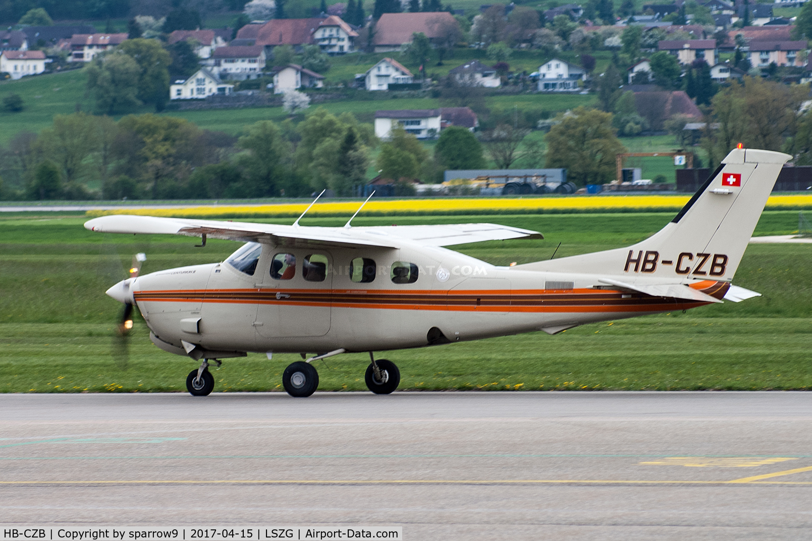 HB-CZB, 1982 Cessna P210N Pressurised Centurion C/N P21000780, At Grenchen airport. Deregistered 2018-08-30.