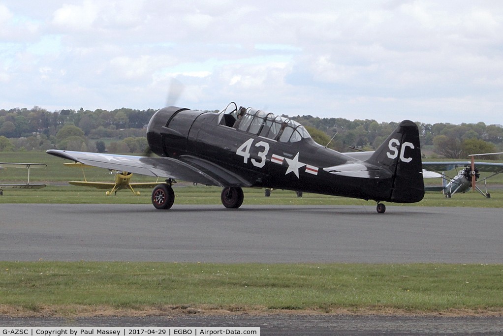 G-AZSC, 1943 Noorduyn AT-16 Harvard IIB C/N 14A-1363, @ the Radial&Trainers Fly-In Wolverhampton(Halfpenny Green)Airport. Ex:-PH-SKK.Painted as U.S.Navy 43/SC.