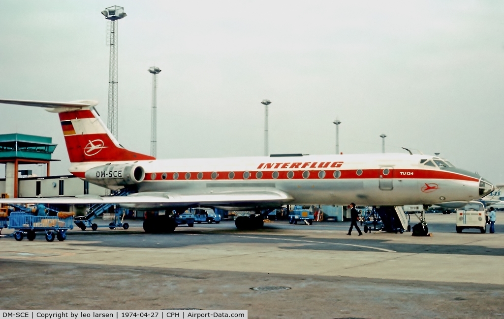 DM-SCE, 1969 Tupolev Tu-134 C/N 9350904, Copenhagen 27.4.1974