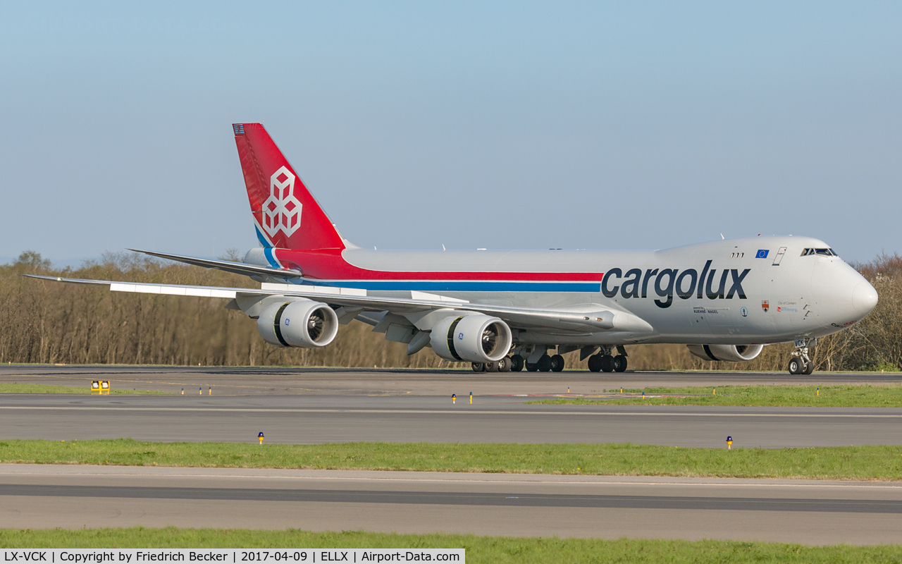 LX-VCK, 2014 Boeing 747-8R7F C/N 38078, decelerating after touchdown