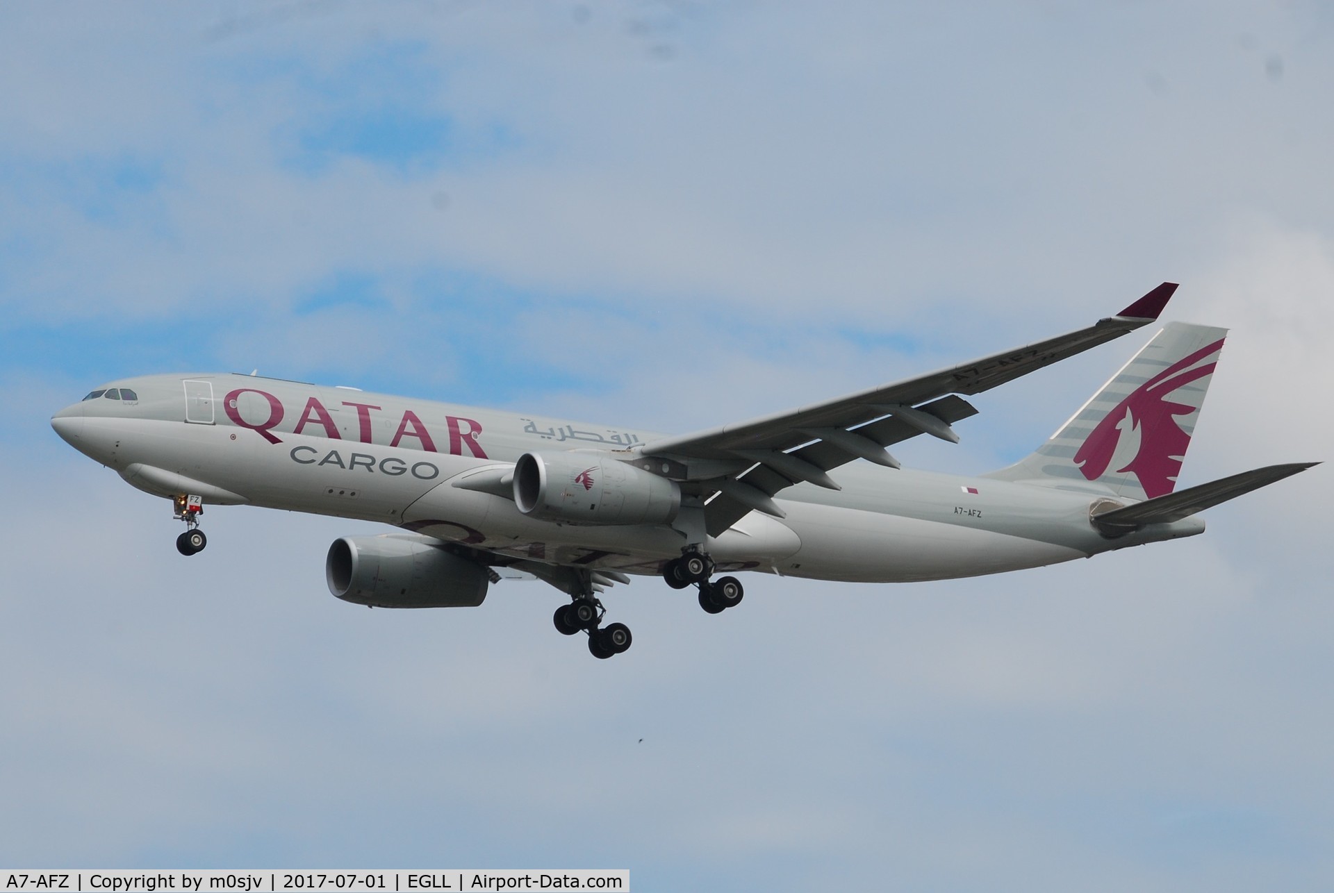 A7-AFZ, 2013 Airbus A330-243F C/N 1406, Landing at EGLL 27R