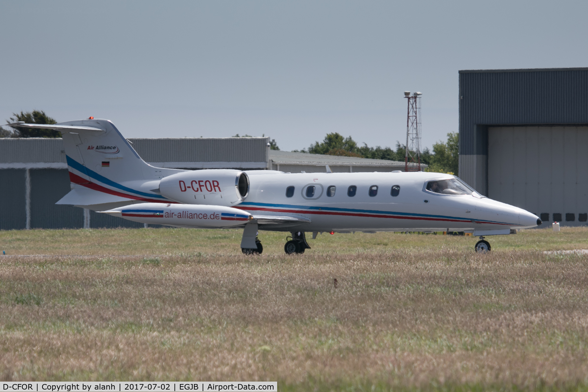 D-CFOR, 1990 Learjet 35A C/N 35A-656, Lined up for departure on 27 in Guernsey