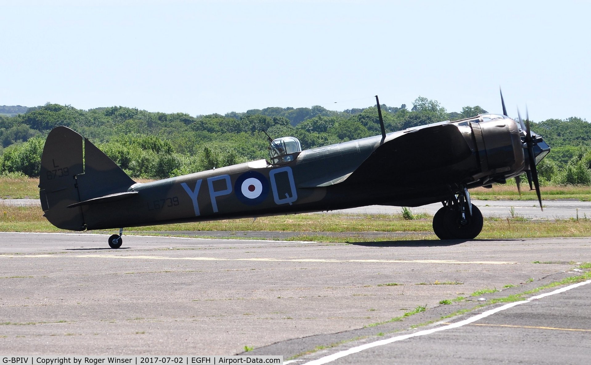 G-BPIV, 1943 Bristol 149 Bolingbroke Mk.IVT C/N 10201, In the markings of Bristol Blenheim 1f aircraft L6739 coded YP-Q of 23 Squadron RAF.