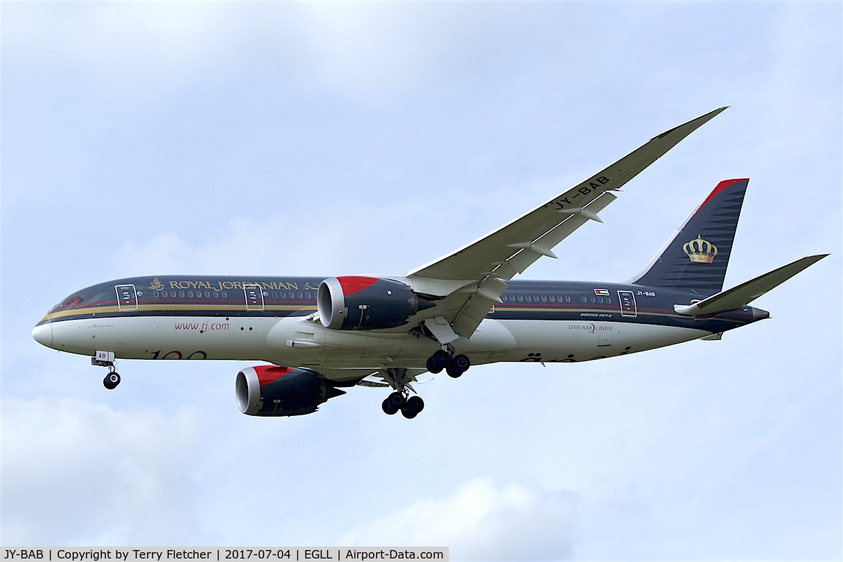 JY-BAB, 2014 Boeing 787-8 Dreamliner Dreamliner C/N 35319, On approach to London Heathrow