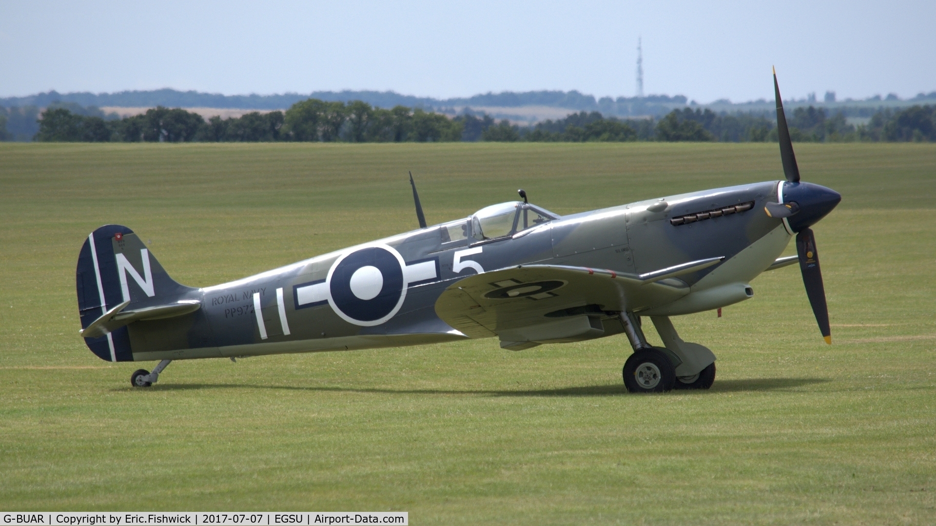G-BUAR, 1944 Supermarine 358 Seafire LF.III C/N AIR/2605/C23(C), 2. PP972 on the eve of The Flying Legends Airshow, July 2017.