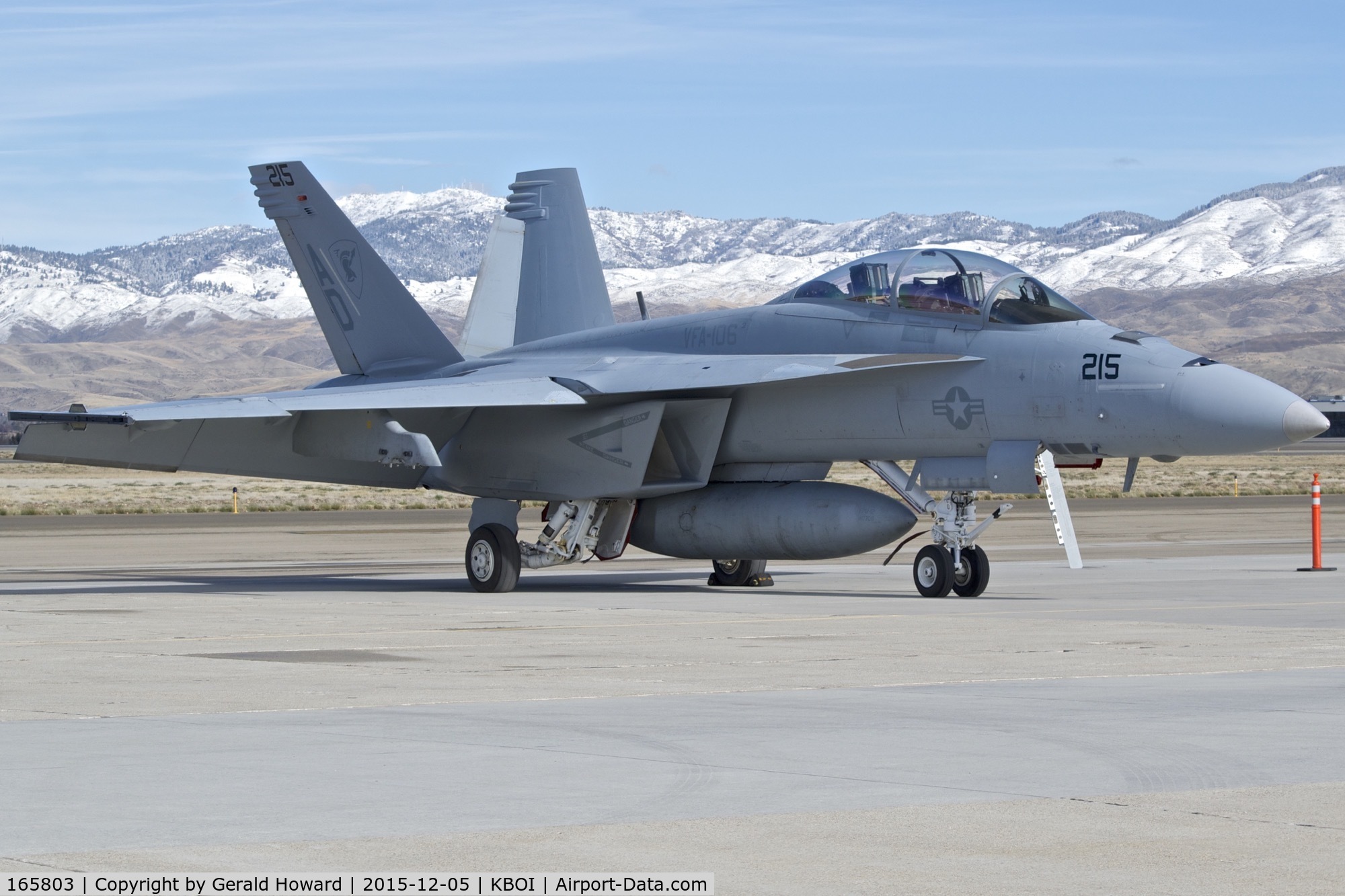 165803, Boeing F/A-18F Super Hornet C/N 1537/F029, parked on the south GA ramp.  VFA-106 