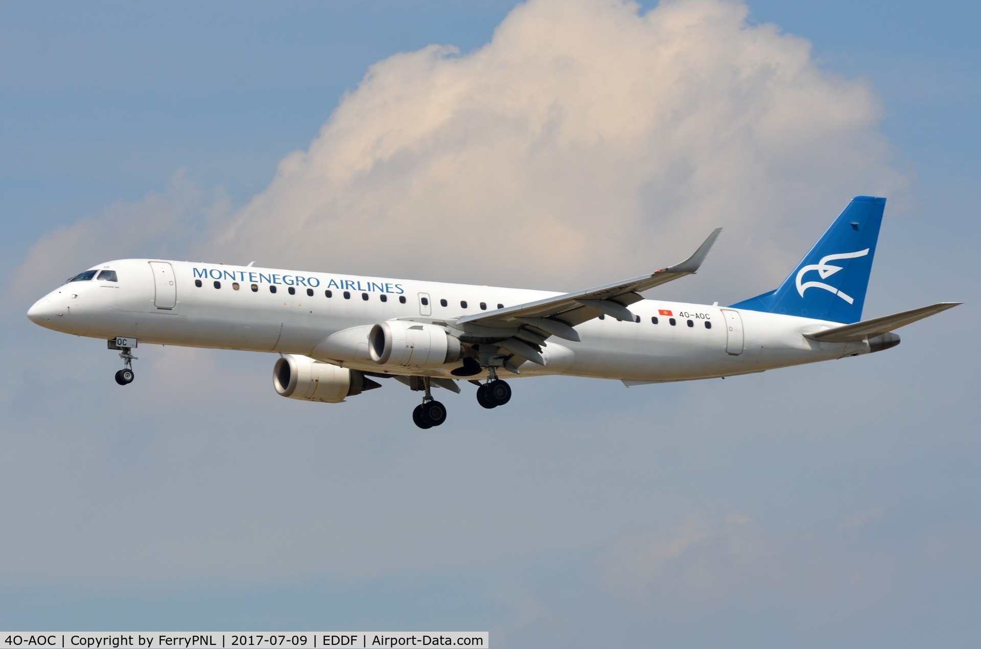 4O-AOC, 2010 Embraer 195LR (ERJ-190-200LR) C/N 19000358, Montenegro ERJ195 landing in FRA