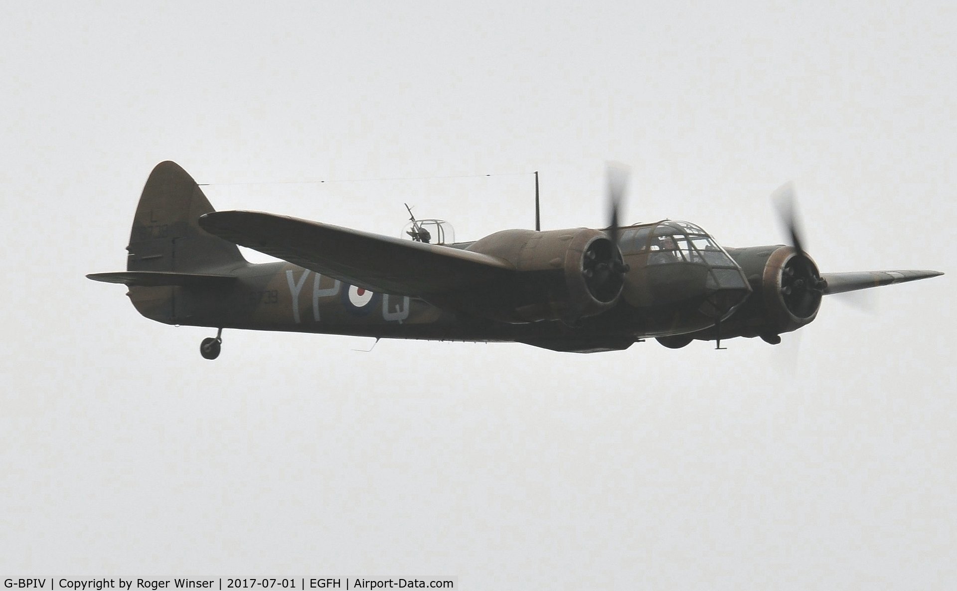 G-BPIV, 1943 Bristol 149 Bolingbroke Mk.IVT C/N 10201, In the markings of Bristol Blenheim If L6739/YP-Q of 23 Squadron RAF
