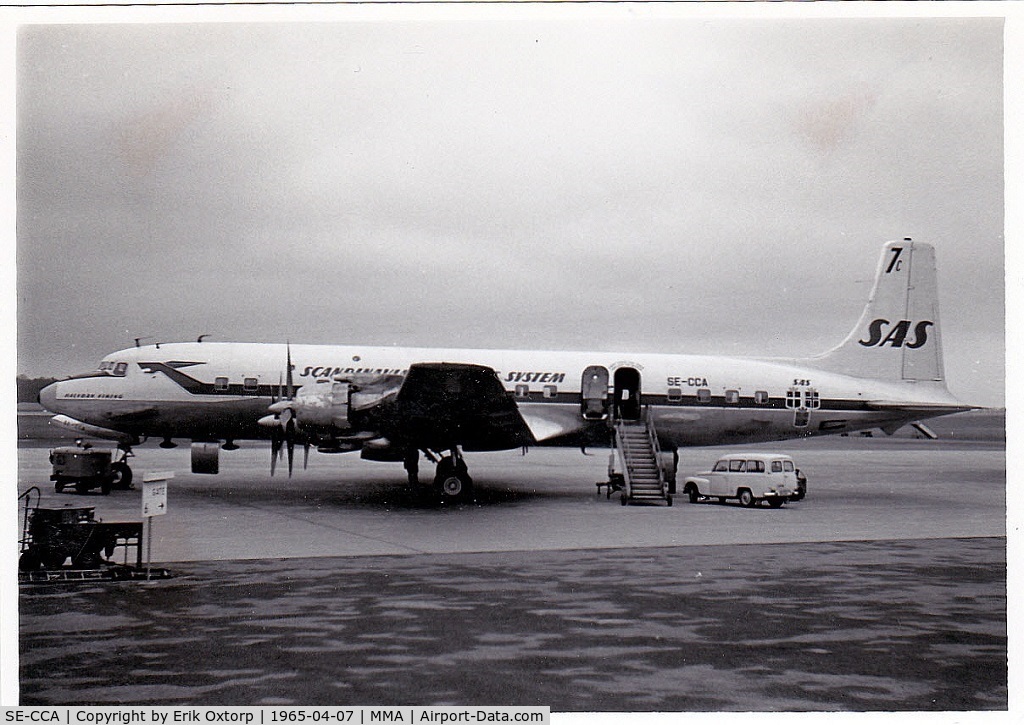 SE-CCA, 1957 Douglas DC-7C Seven Seas Seven Seas C/N 44928, SE-CCA in Malmoe Bulltofta 07APR65