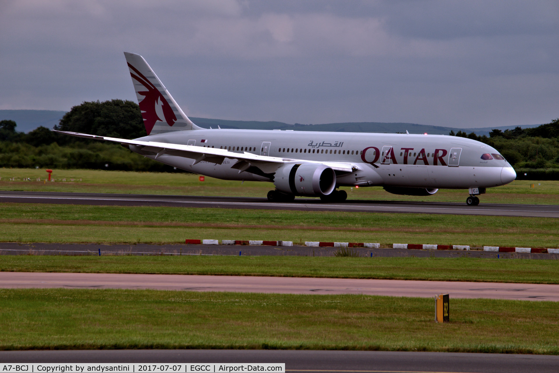 A7-BCJ, 2014 Boeing 787-8 Dreamliner C/N 38328, just laded on 23R