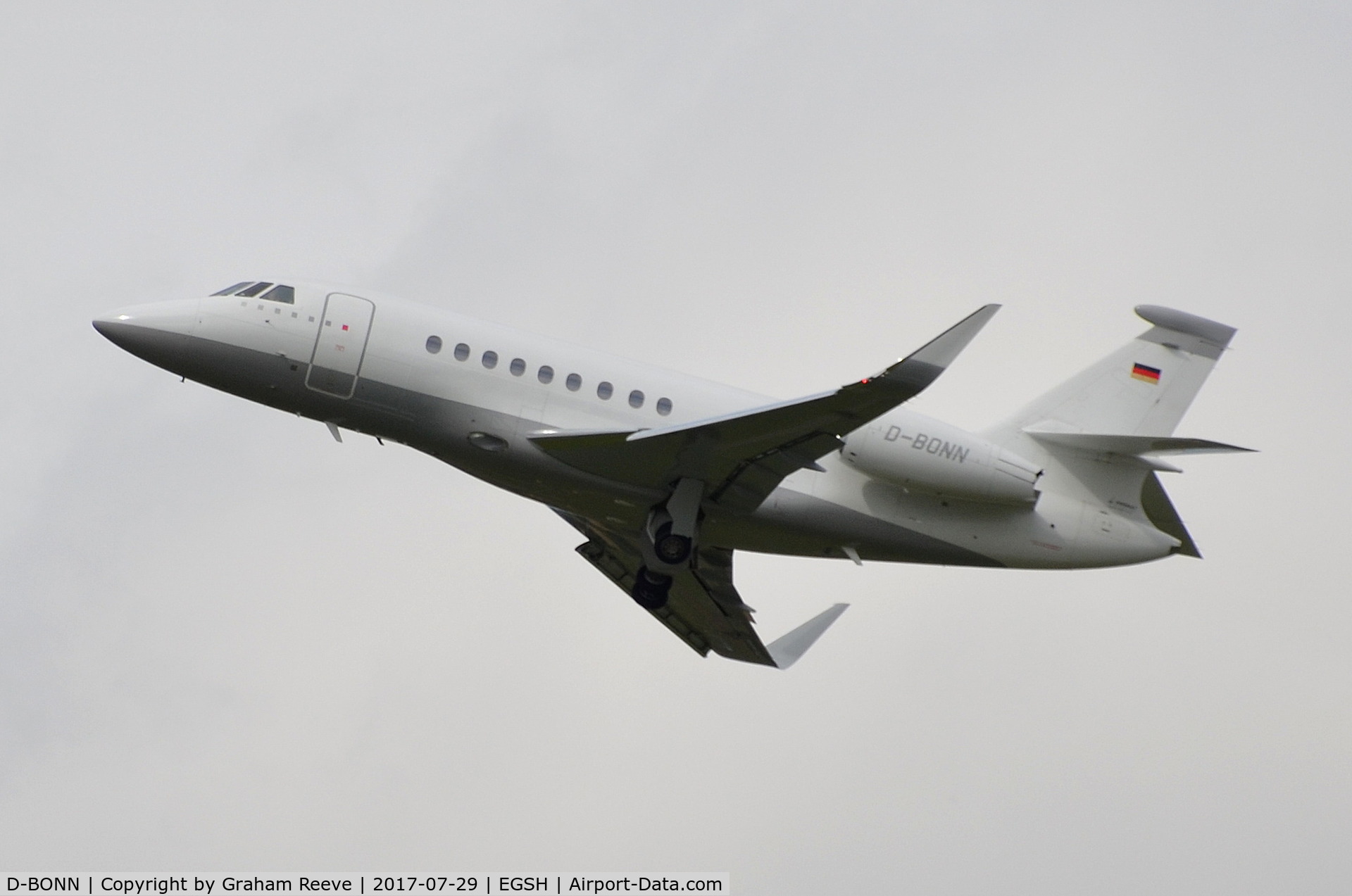 D-BONN, 2007 Dassault Falcon 2000EX C/N 118, Departing from Norwich.