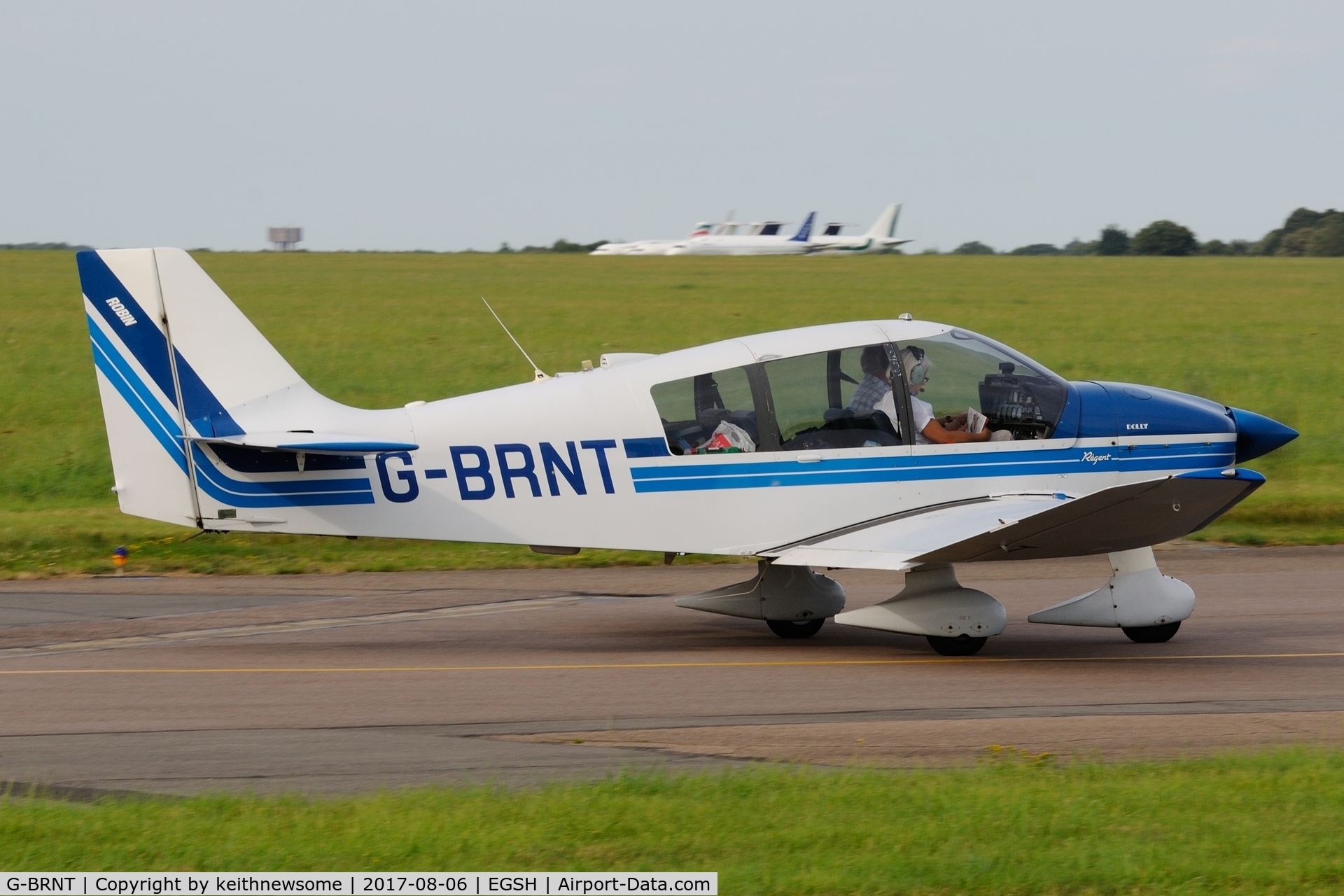 G-BRNT, 1989 Robin DR-400-180 Regent Regent C/N 1935, Leaving Norwich.