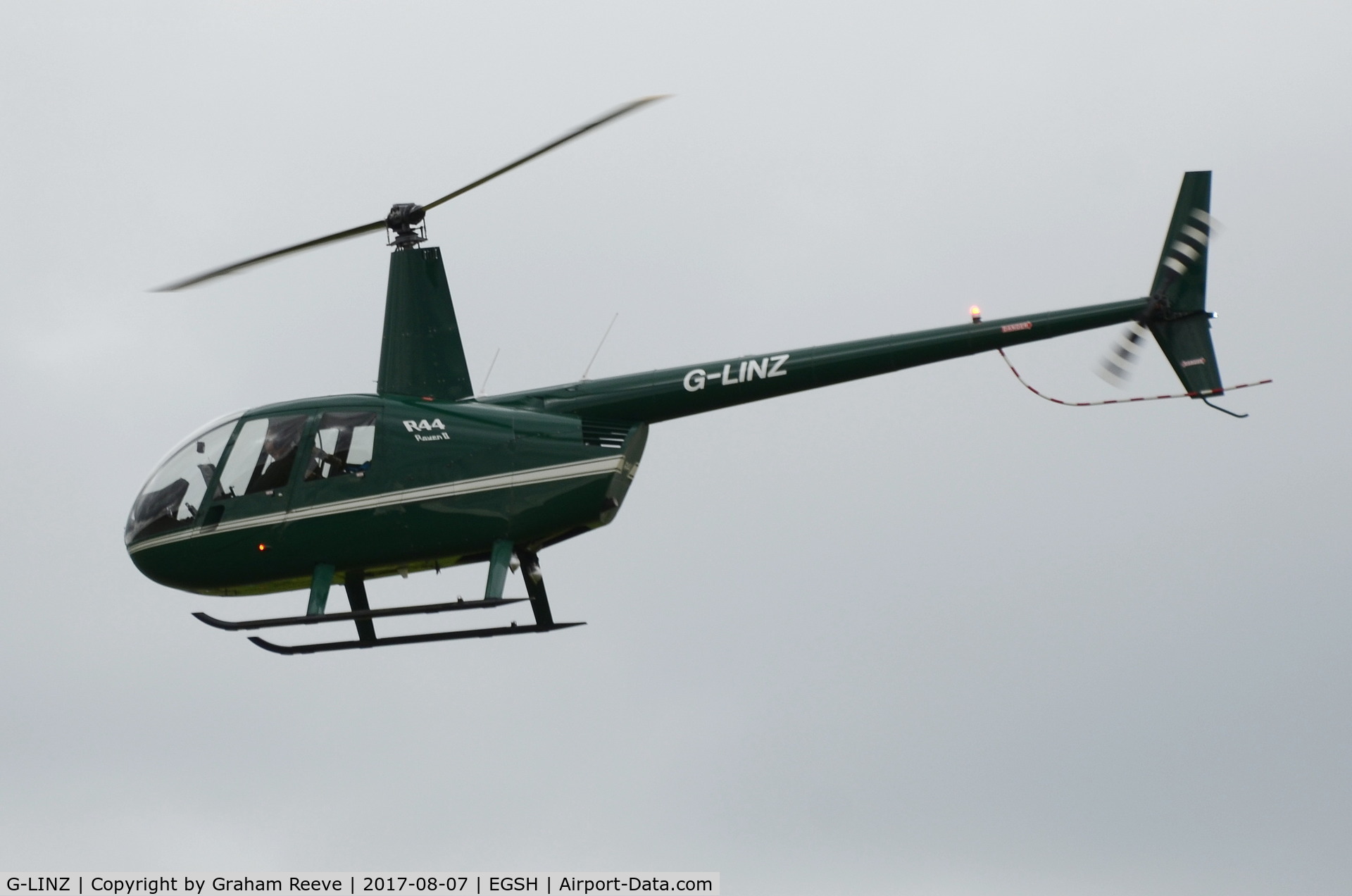 G-LINZ, 2007 Robinson R44 Raven II C/N 11911, On finals to Norwich.