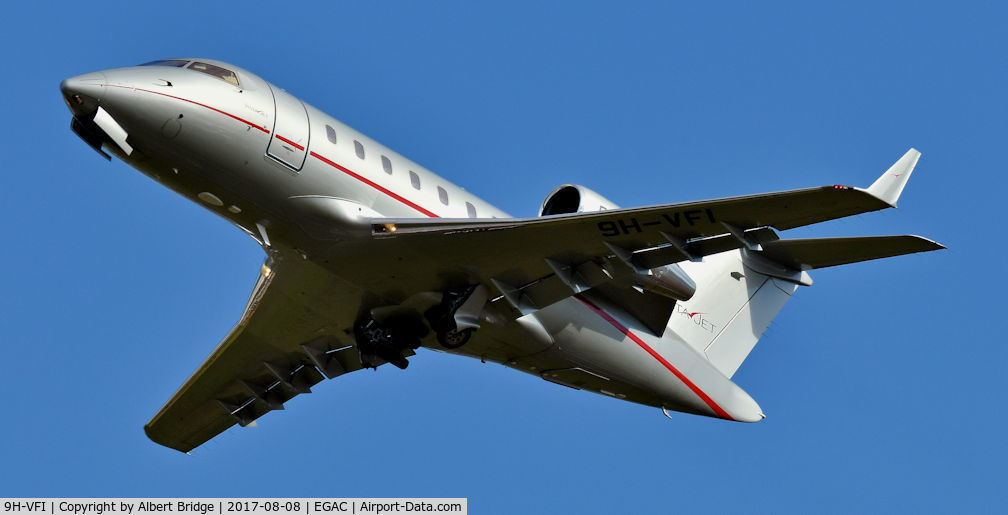 9H-VFI, 2015 Bombardier Challenger 605 (CL-600-2B16) C/N 5984, 9H-VFI departing Belfast City.