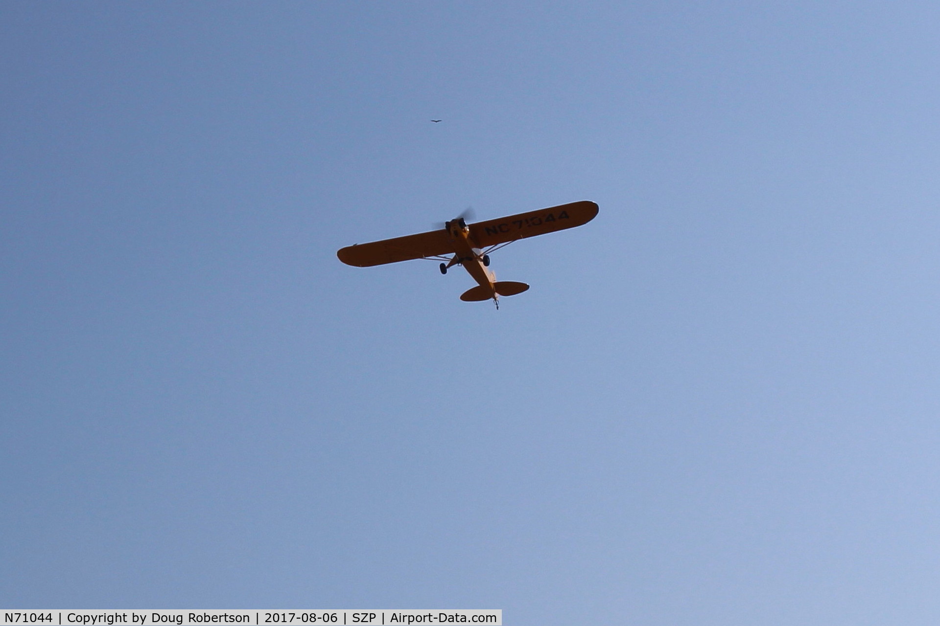 N71044, 1946 Piper J3C-65 Cub Cub C/N 18064, 1946 Piper J3C-65 CUB, Continental A&C-65 65 Hp, another takeoff climb Rwy 22. 