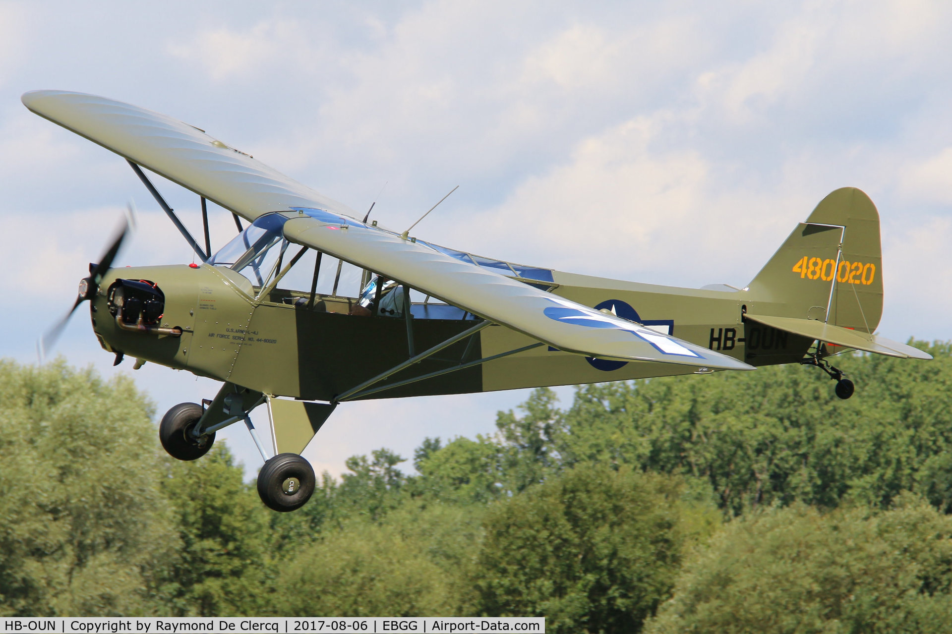 HB-OUN, 1944 Piper L-4H Grasshopper (J3C-65D) C/N 12316, Tailwheelmeet at Overboelare.