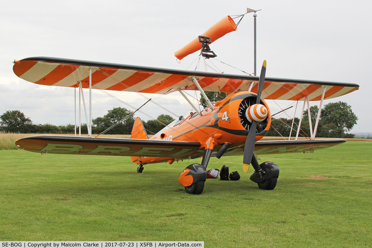 SE-BOG, 1942 Boeing N2S-3 Kaydet (B75N1) C/N 75-7128, Boeing N2S-3 Kaydet (B75N1) at Fishburn Airfield UK, prior to performing at this year's Sunderland Airshow. July 23rd 2017.