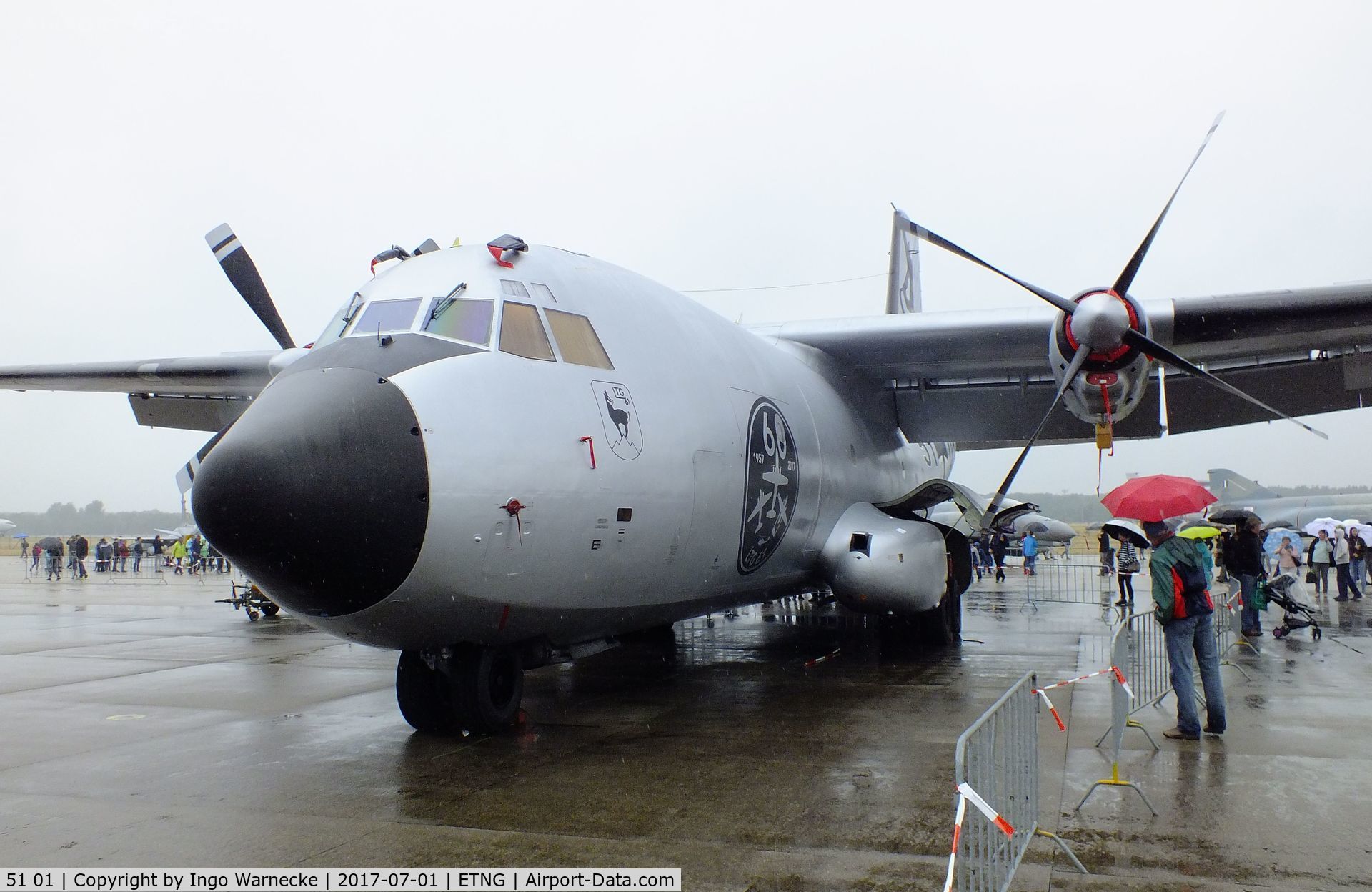 51 01, Transall C-160D C/N D138, Transall C-160D of the Luftwaffe (German Air Force) in 'Silberne Gams / Silver Chamois' special colours at the NAEWF 35 years jubilee display Geilenkirchen 2017