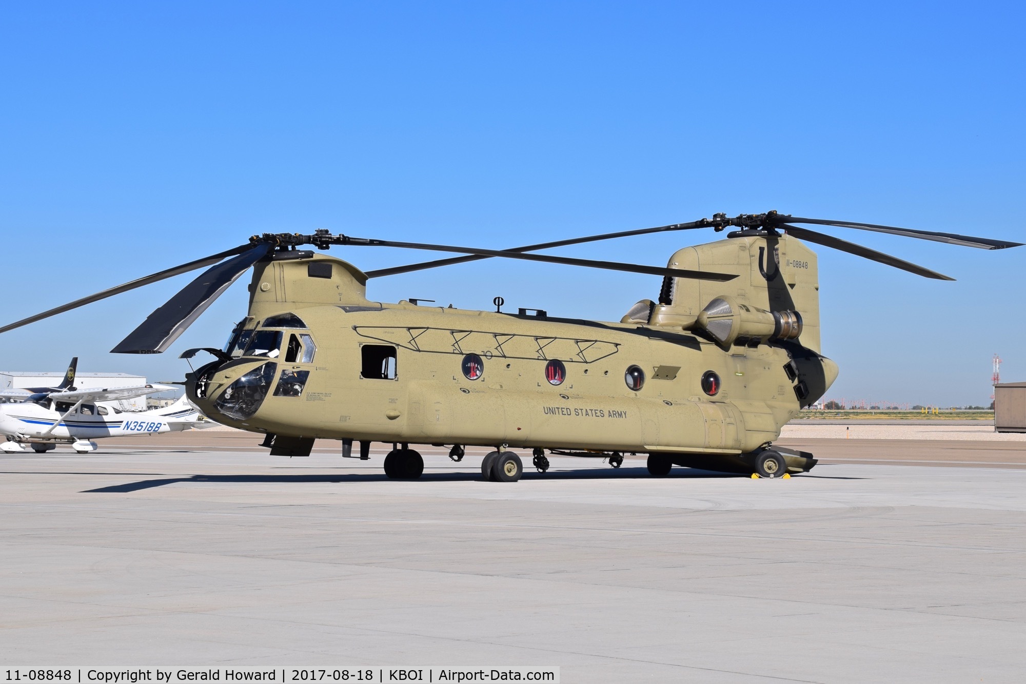 11-08848, 2011 Boeing CH-47F Chinook C/N M.8848, Parked on the south GA ramp. The horseshoe on the tail belongs to the 2nd Battalion, 4th AV Brigade, Fort Carson, CO.