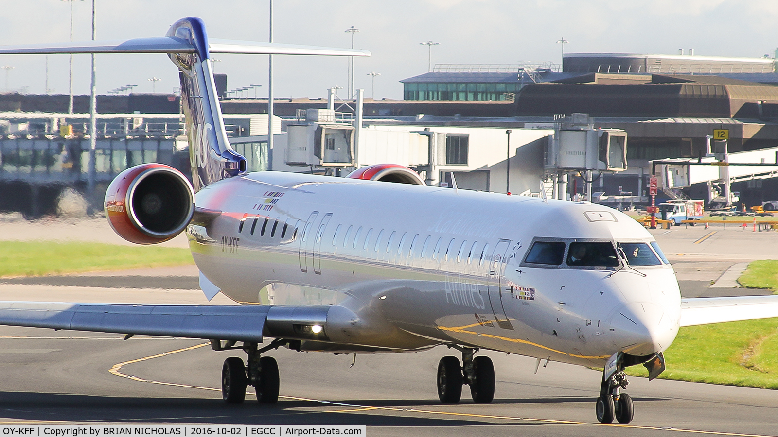 OY-KFF, 2009 Bombardier CRJ-900 (CL-600-2D24) C/N 15231, SAS departing Manchester UK.