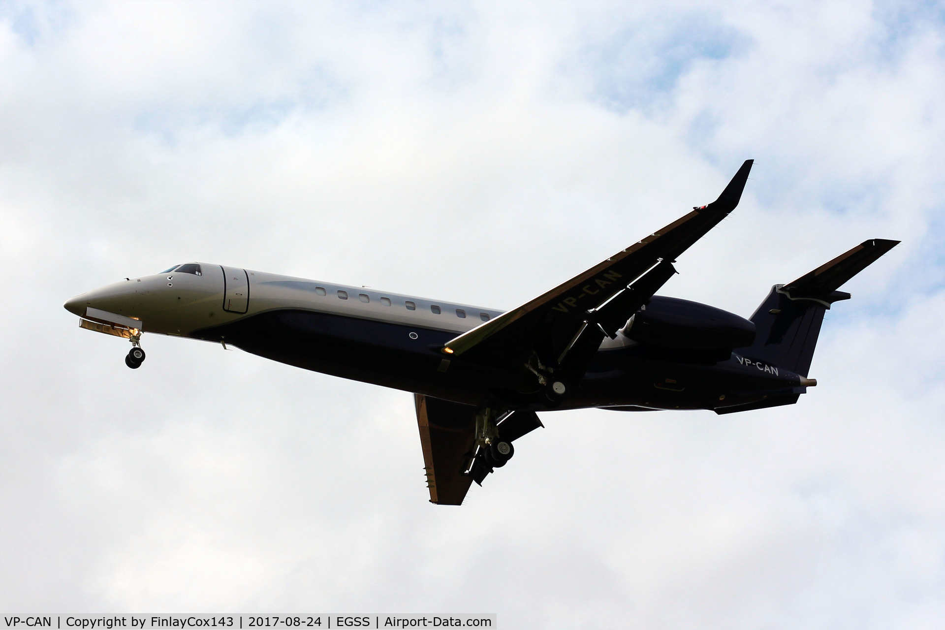 VP-CAN, 2008 Embraer EMB-135BJ Legacy C/N 14501075, Landing at London Stansted (STN)