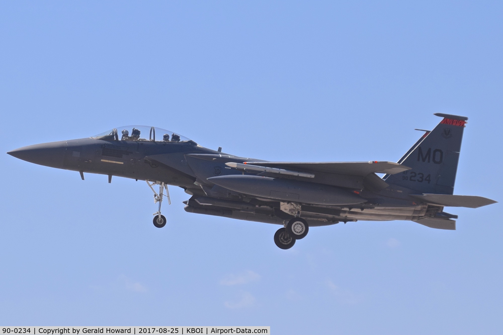 90-0234, 1990 McDonnell Douglas F-15E Strike Eagle C/N 1164/E136, Low pass over RWY 10L. 391st Fighter Sq. 