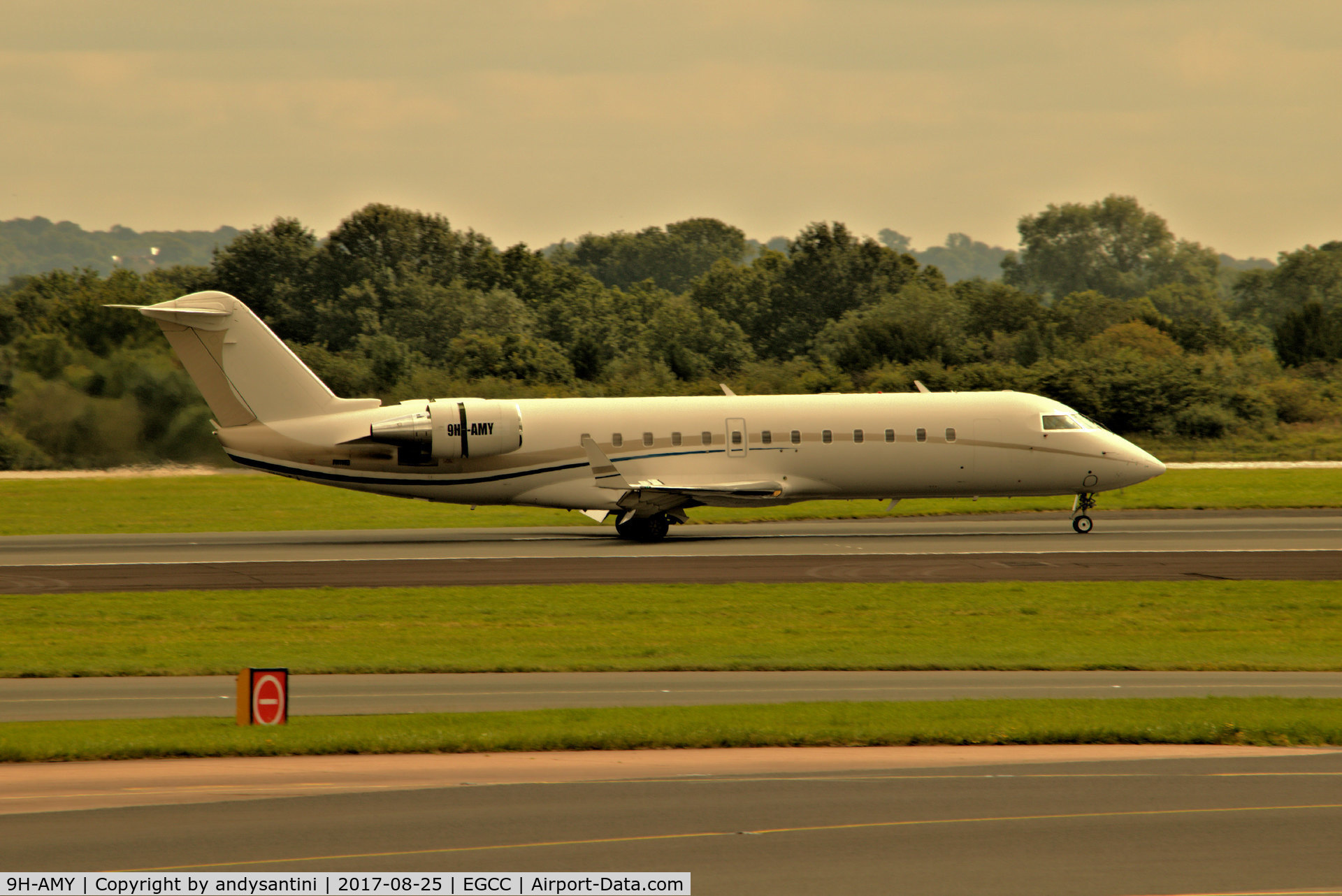 9H-AMY, 2007 Bombardier Challenger 850 (CL-600-2B19) C/N 8043, just landed on runway 23R