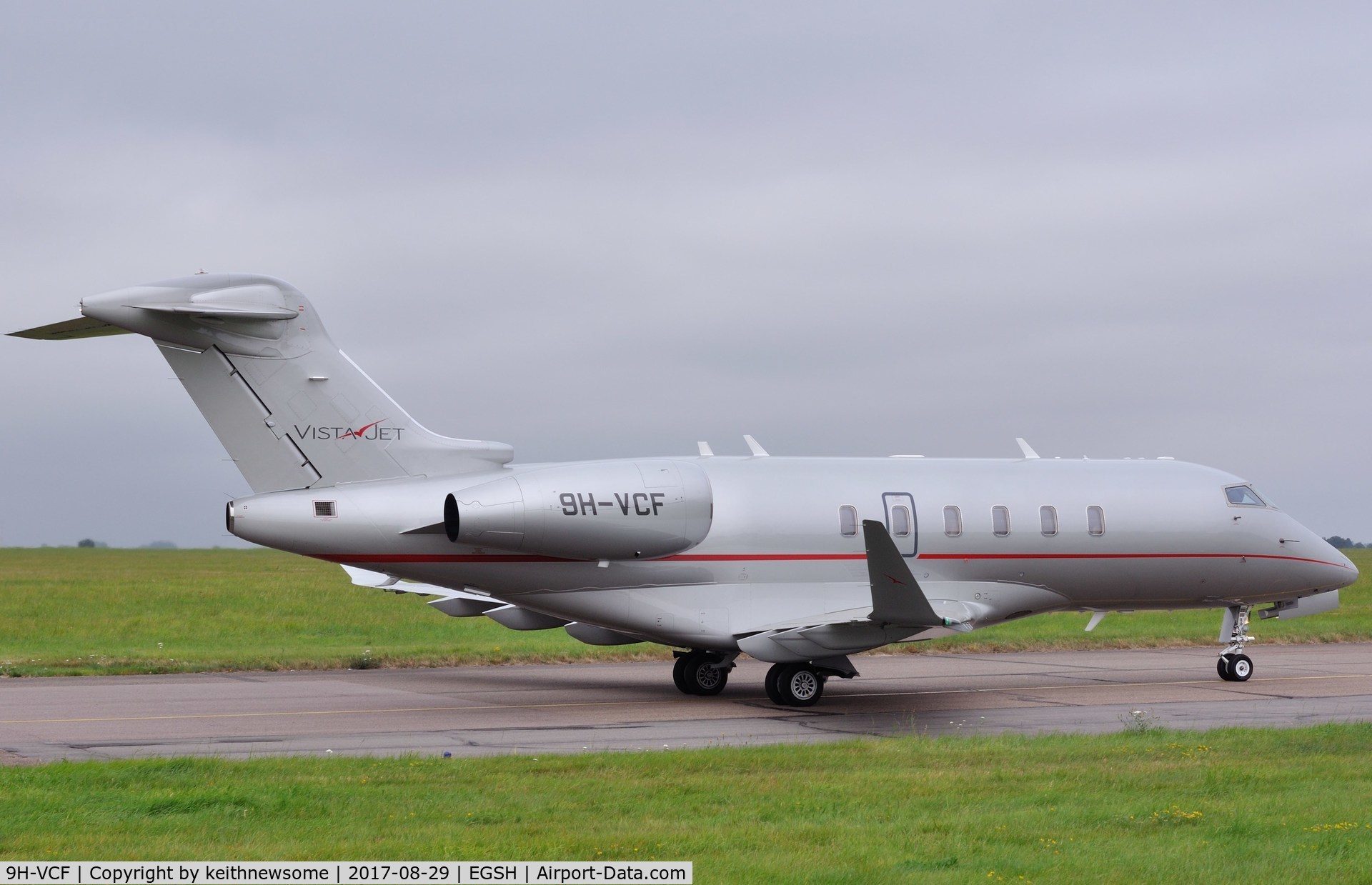 9H-VCF, 2014 Bombardier Challenger 350 (BD-100-1A10) C/N 20541, Leaving Norwich for Luton.