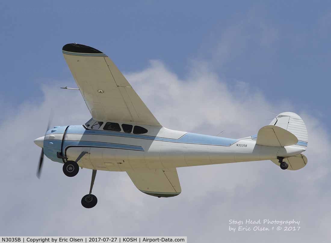 N3035B, 1952 Cessna 195B Businessliner C/N 7918, Cessna 195B over Oshkosh