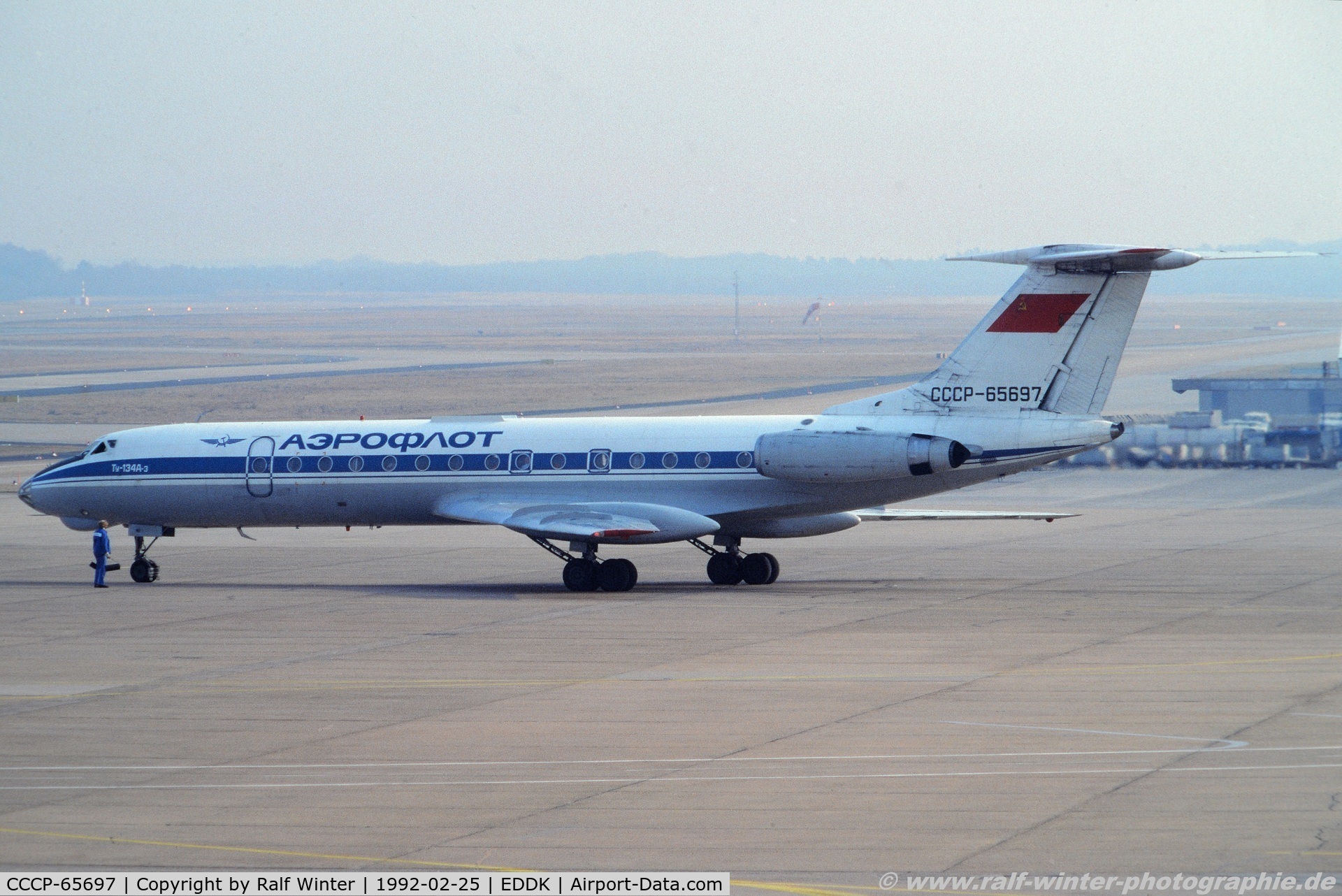 CCCP-65697, 1980 Tupolev Tu-134A-3 C/N 63307, Tupolev Tu-134A - Aeroflot - 63307 - CCCP-65697 - 25.02.1992 - CGN