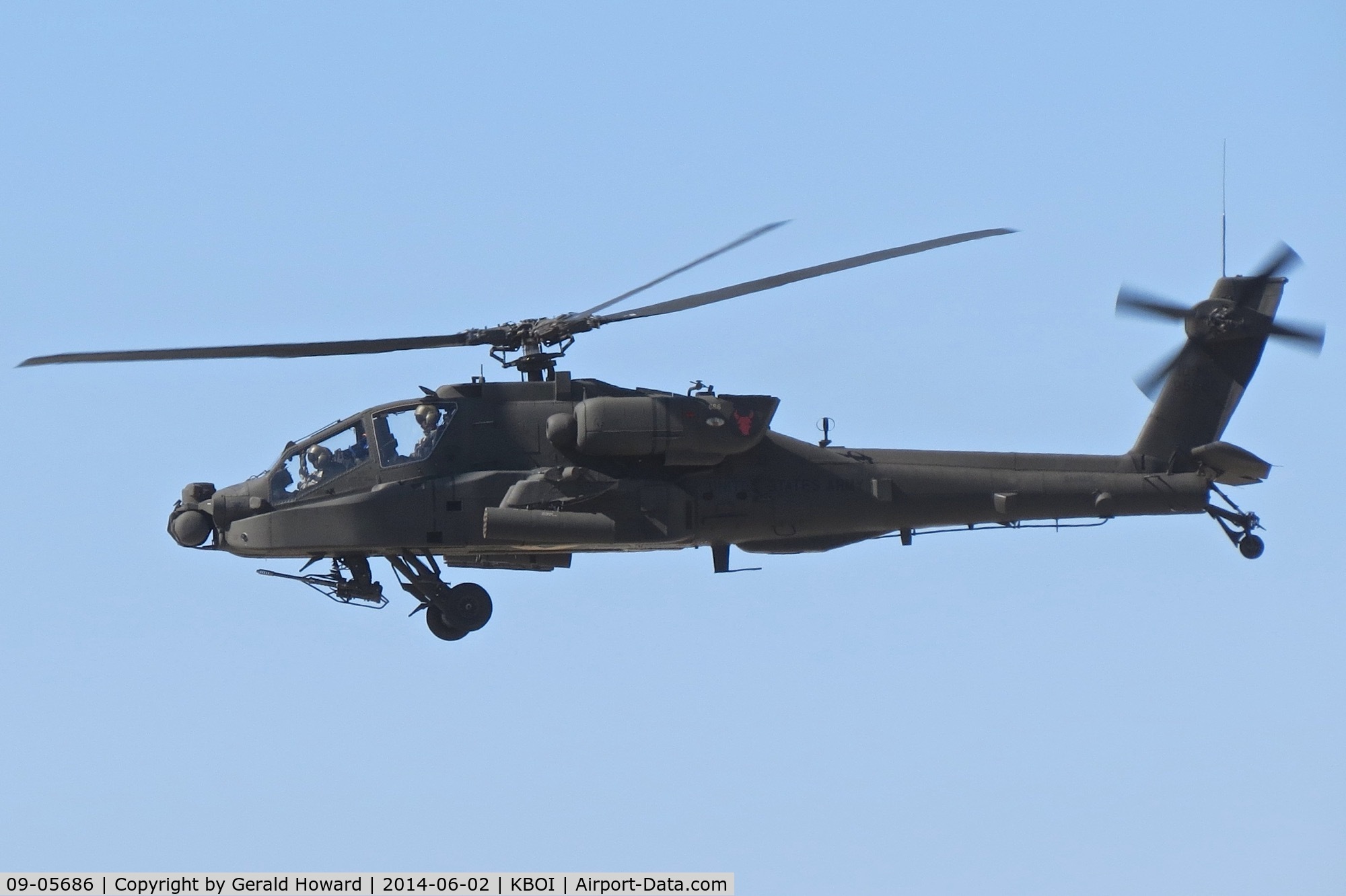 09-05686, 2009 Boeing AH-64D Longbow Apache C/N PVD686, Departing BOI. 1-183rd AVN BN, Idaho Army National Guard. The AH-64s were transferred back to the active U.S. Army in 2016.