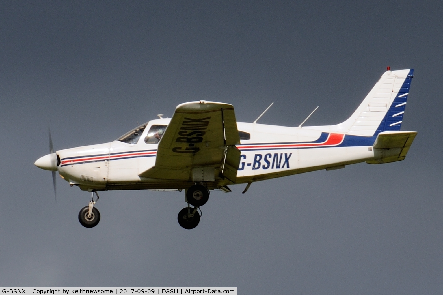 G-BSNX, 1979 Piper PA-28-181 Cherokee Archer II C/N 28-7990311, Arriving in changeable weather.