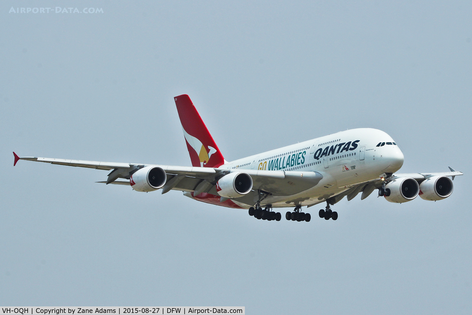 VH-OQH, 2009 Airbus A380-842 C/N 050, Arriving at DFW Airport