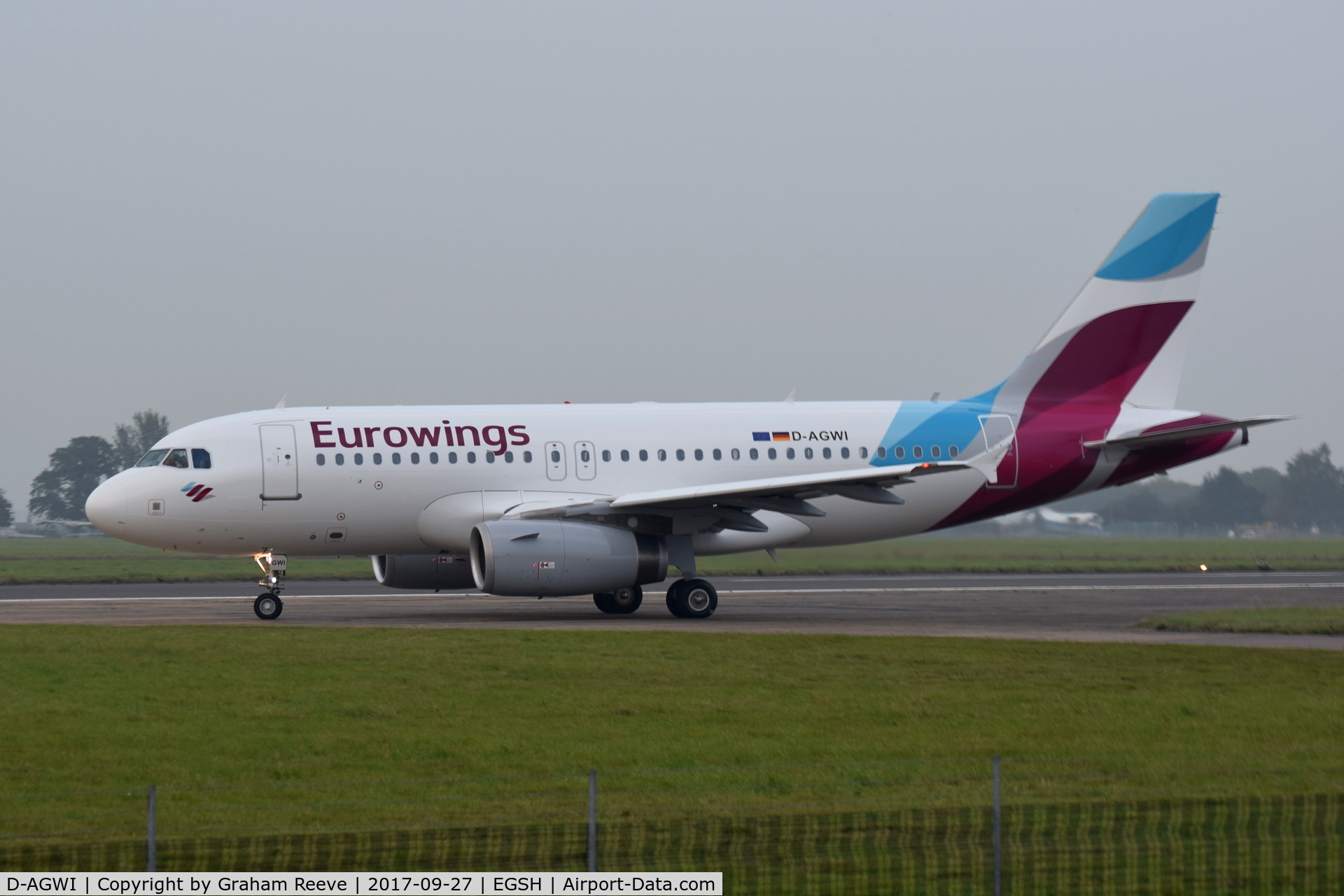 D-AGWI, 2008 Airbus A319-132 C/N 3358, About to depart from Norwich.