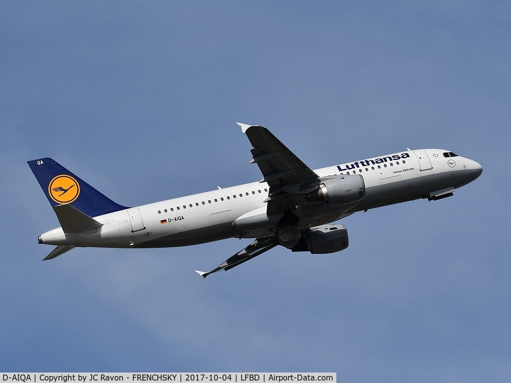D-AIQA, 1991 Airbus A320-211 C/N 0172, After diverted to BOD, Lufthansa LH1094 take off runway 05 to Toulouse