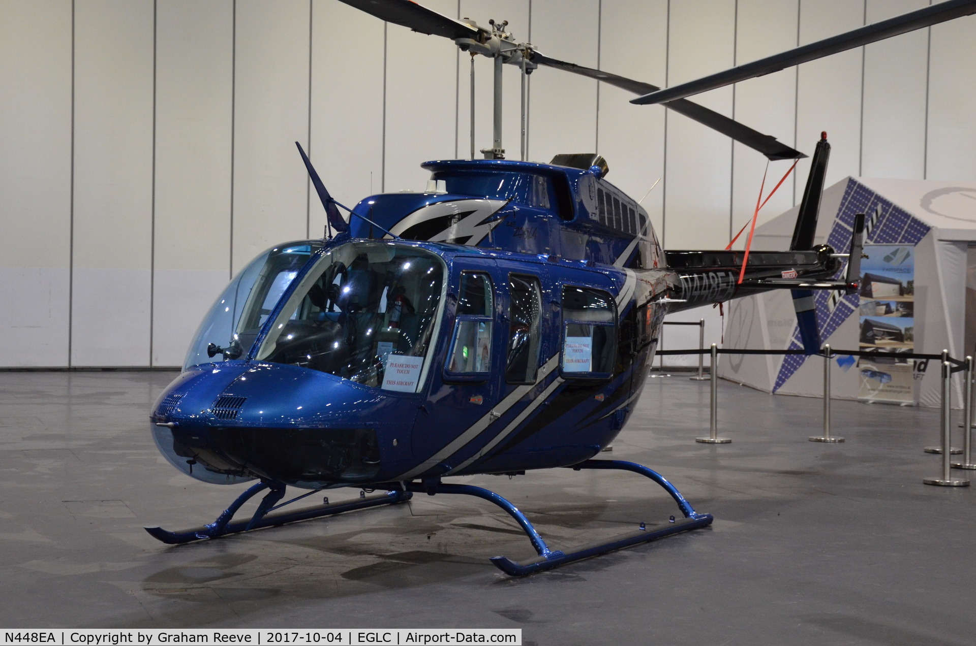 N448EA, 2013 Bell 206L-4 LongRanger IV LongRanger C/N 52448, Parked inside the ExCel Centre, London, for Helitech 2017.