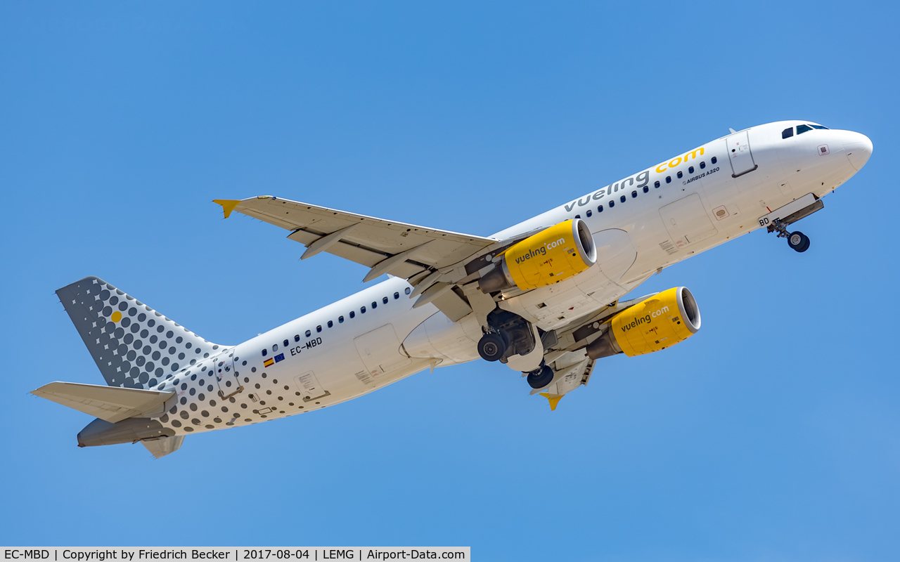 EC-MBD, 2008 Airbus A320-214 C/N 3444, departure from Malaga