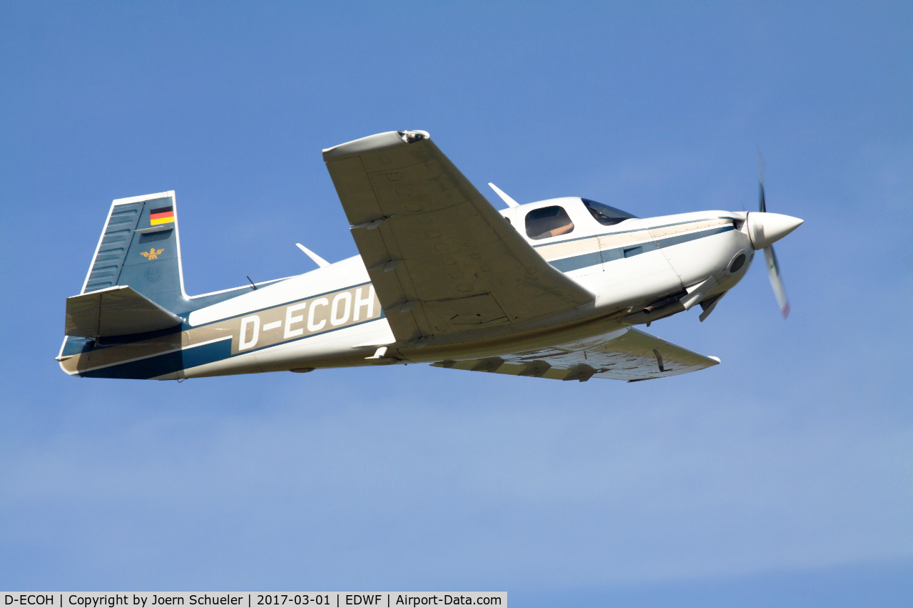 D-ECOH, Mooney M20J 201 C/N 24-3011, First registered as N205ME in 1986 thereafter changed registration to OE-KEC (Austria, Europe)thereafter registered in Germany as D-ECOH