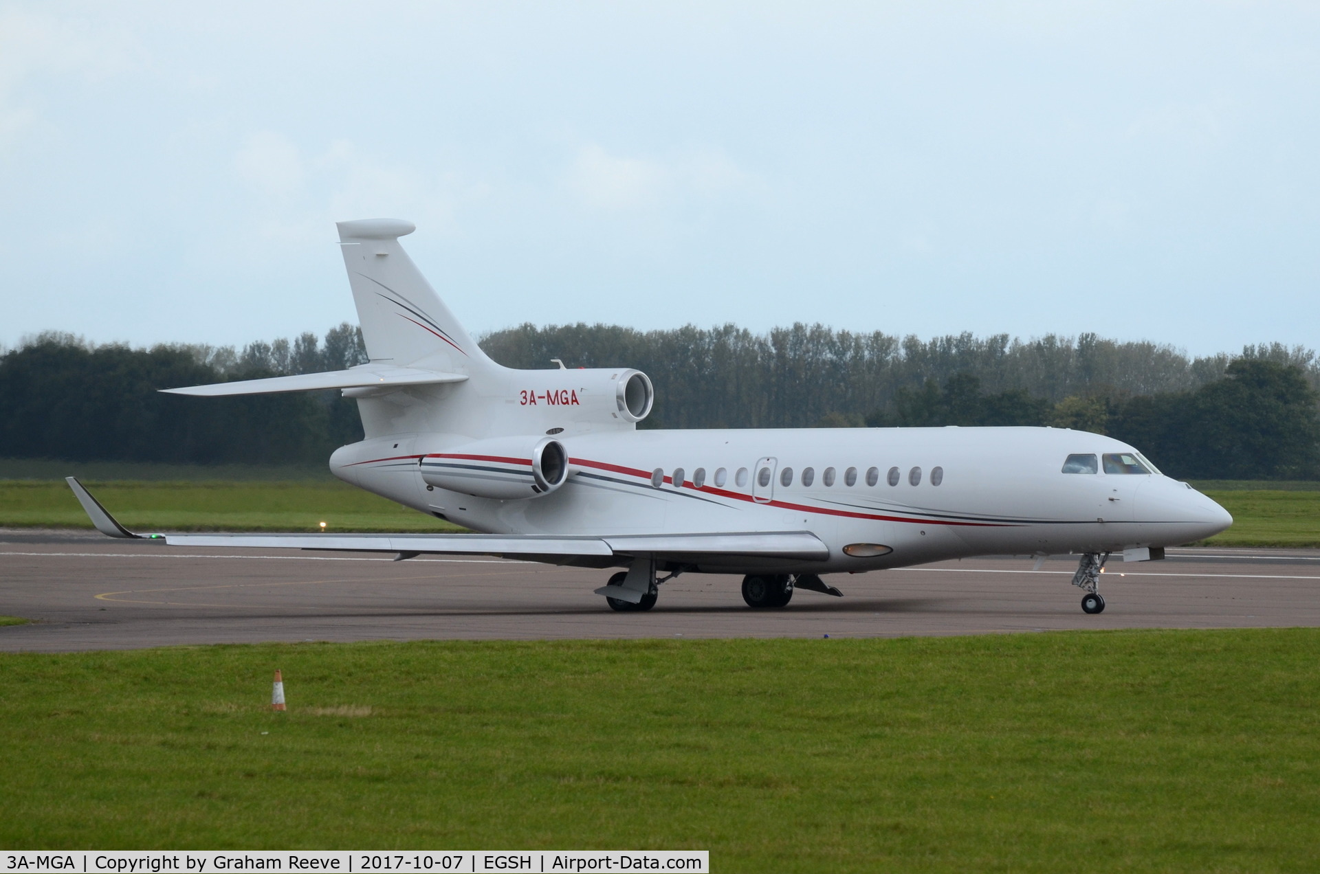 3A-MGA, 2013 Dassault Falcon 900EX C/N 195, About to depart from Norwich.