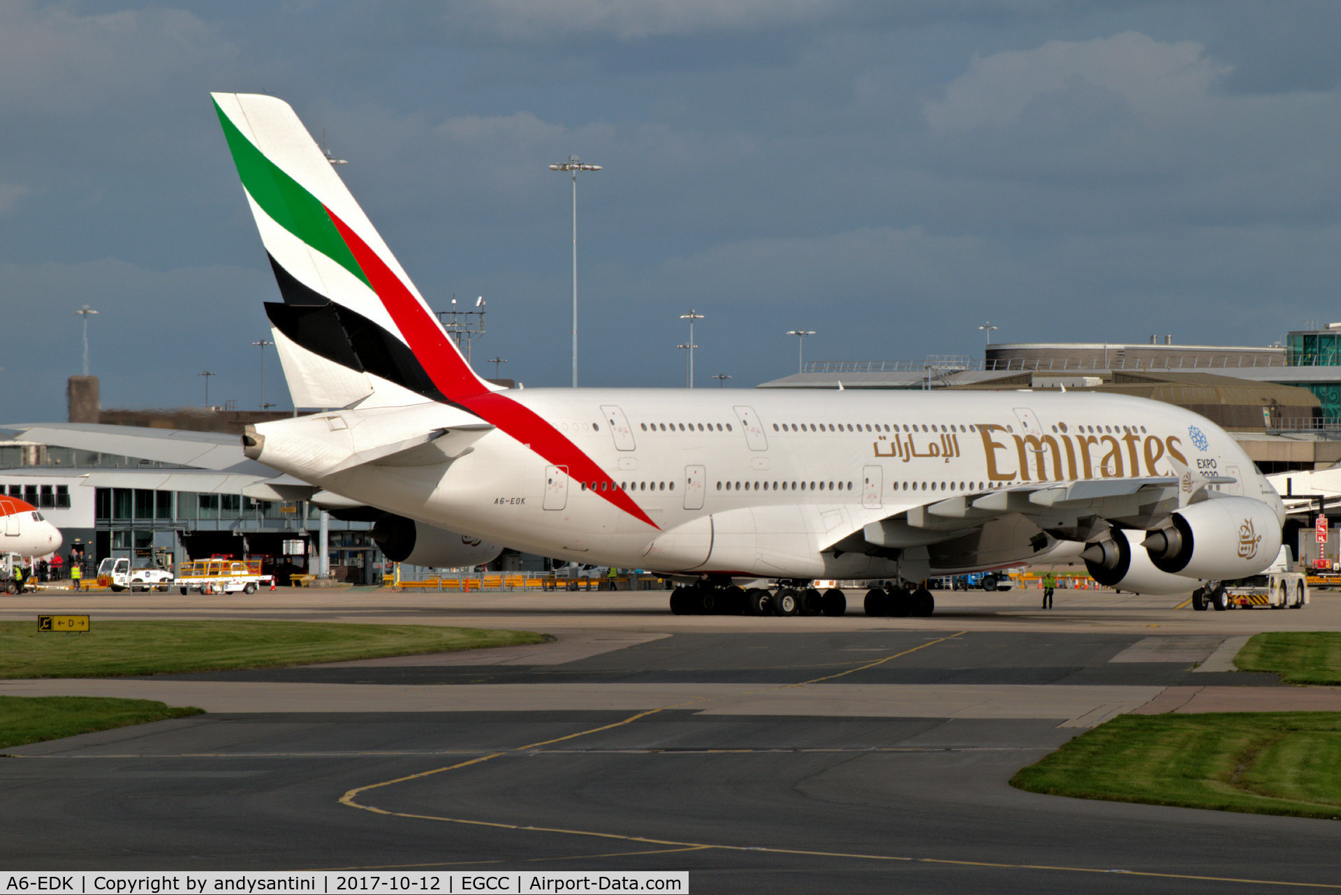 A6-EDK, 2010 Airbus A380-861 C/N 030, being pushed back