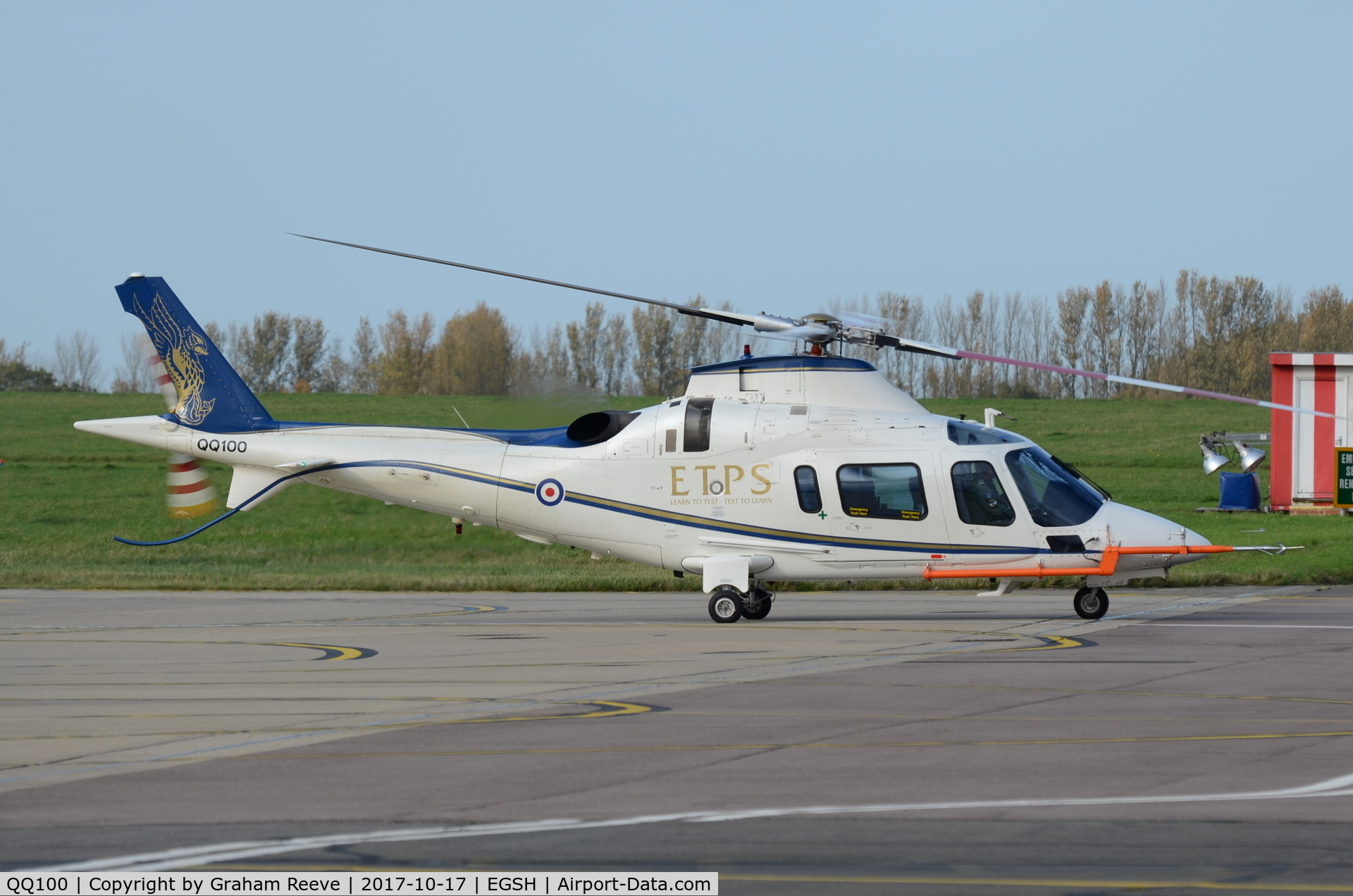 QQ100, 2001 Agusta A-109E Power C/N 11131, Departing from Norwich.