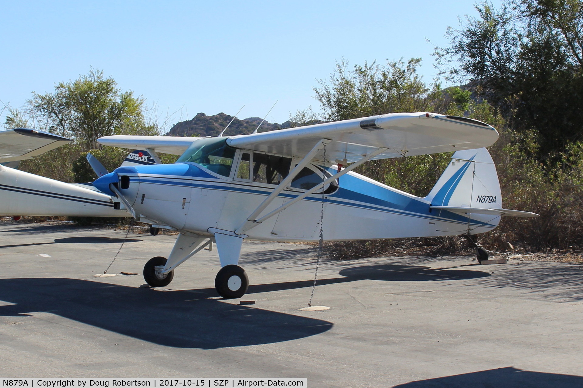 N879A, 1951 Piper PA-22 C/N 22-204, 1951 Piper PA-22,  Lycoming O-290-D2 135 Hp, four seats. Apparently a Tri-Pacer conversion to a PA-20 Pacer landing gear?