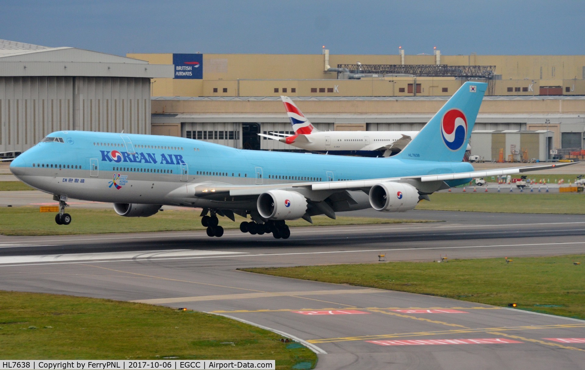 HL7638, 2016 Boeing 747-8B5 C/N 60408, Korean B748 touching down in LHR