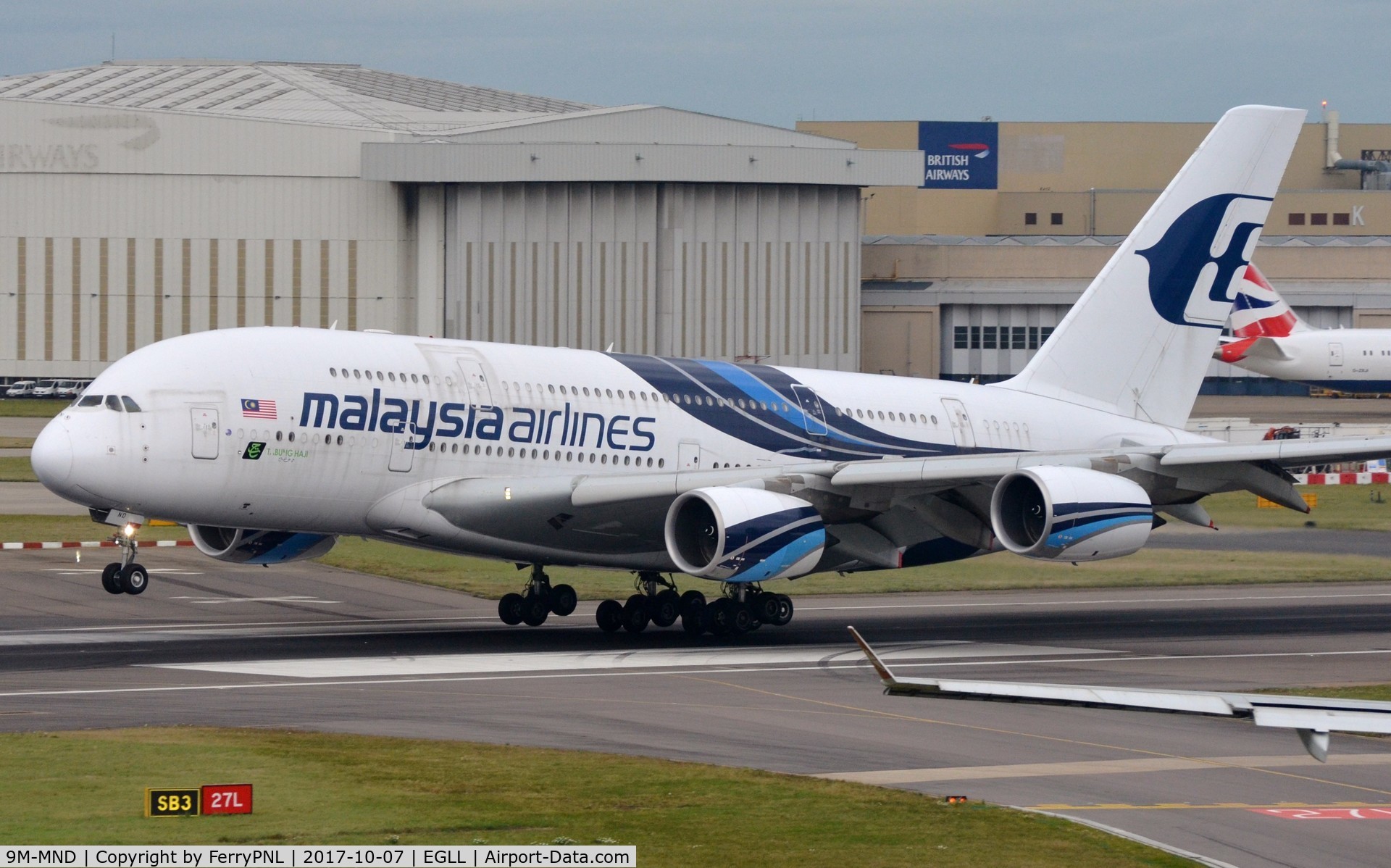 9M-MND, 2012 Airbus A380-841 C/N 089, Malaysian A388 just moments before touch down.