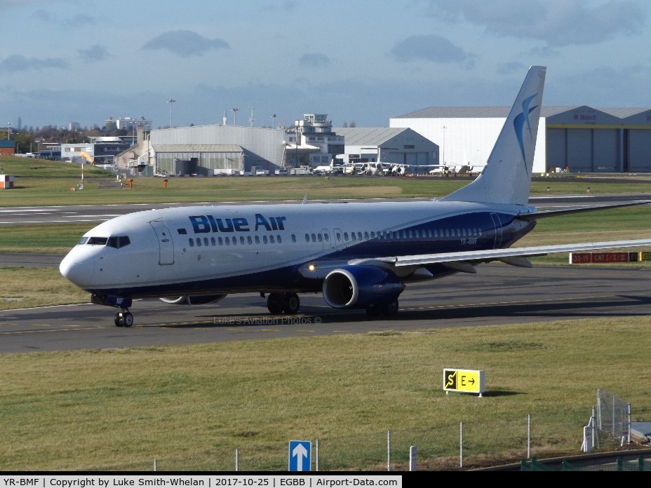 YR-BMF, 1999 Boeing 737-8Q8 C/N 28220, Awaiting departure from Birmingham Airport.