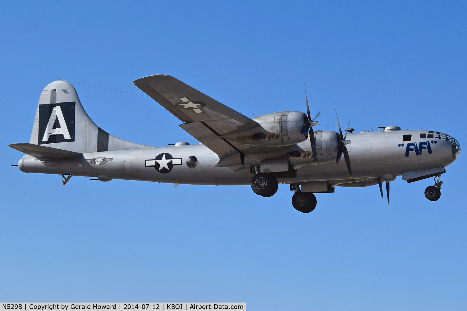 N529B, 1944 Boeing B-29A-60-BN Superfortress C/N 11547, Take off climb out from RWY 28L.