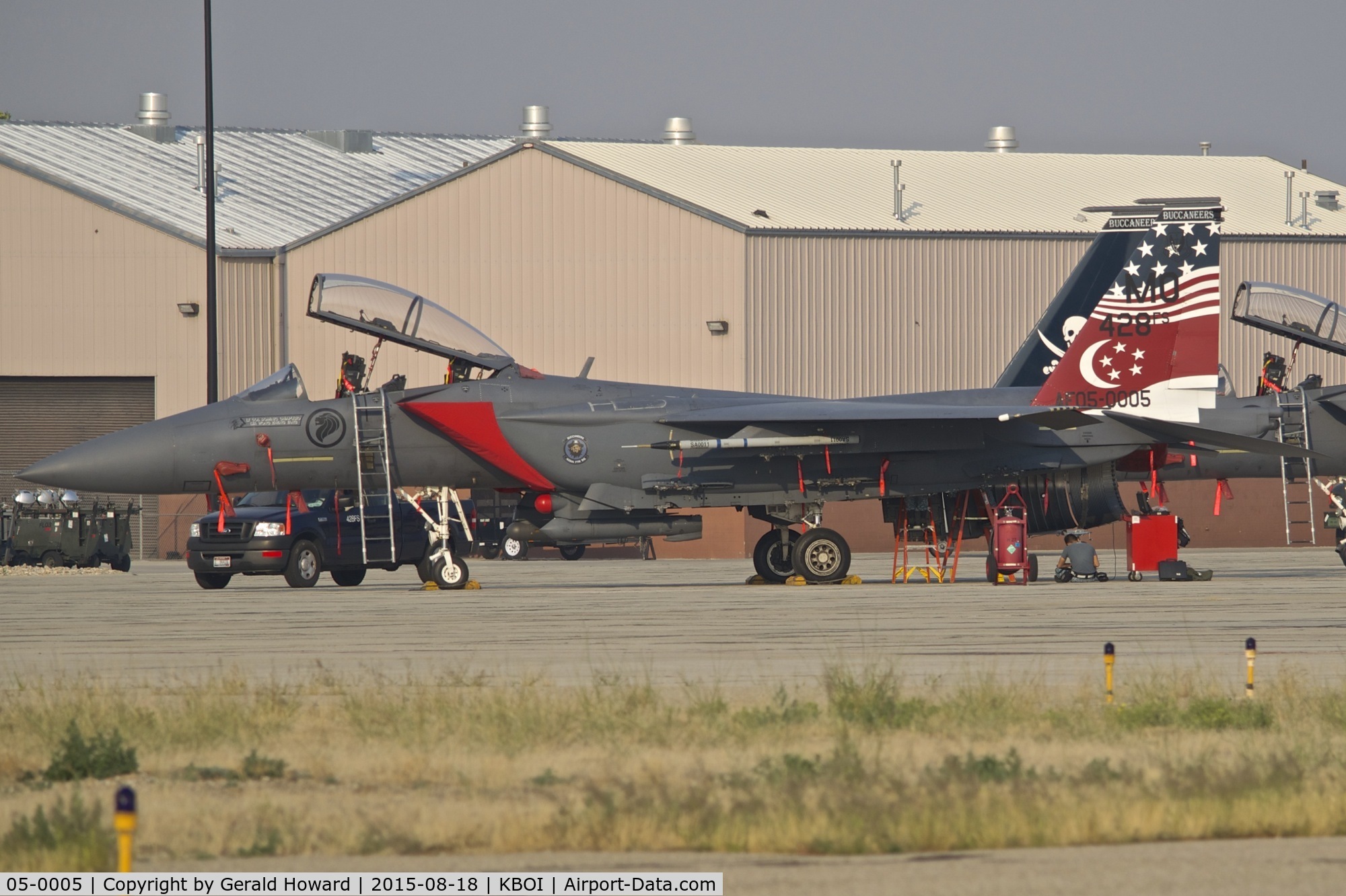 05-0005, 2005 Boeing F-15SG Strike Eagle C/N SG5, Parked on the Idaho ANG ramp. 428th Fighter Sq. 