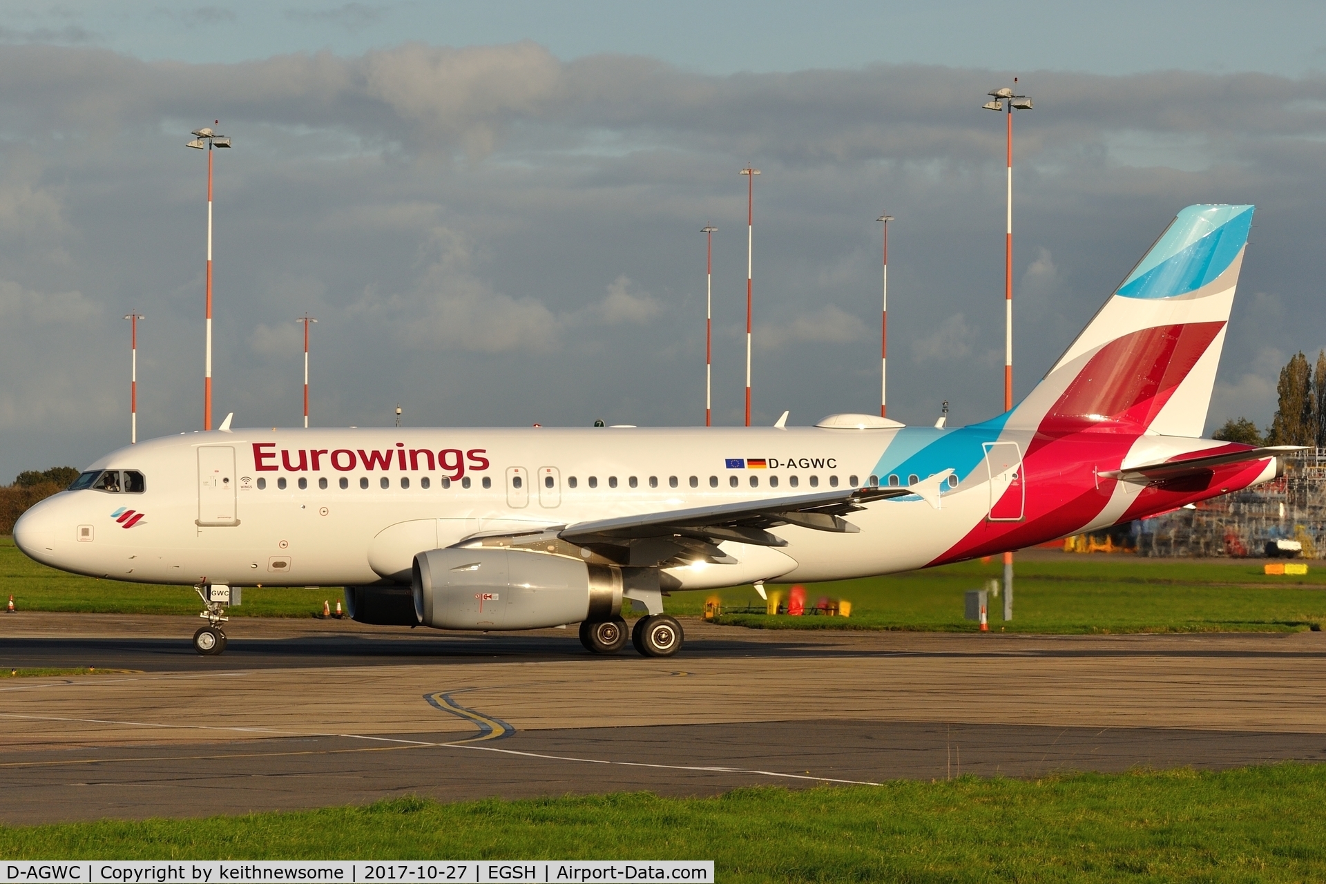 D-AGWC, 2006 Airbus A319-132 C/N 2976, Leaving Norwich with Eurowings colour scheme.