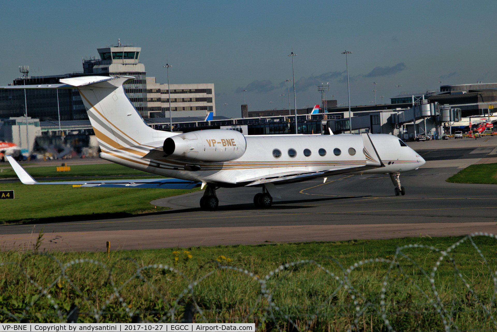 VP-BNE, 2005 Gulfstream Aerospace GV-SP (G550) C/N 5051, just left the [FBO exc ramp]